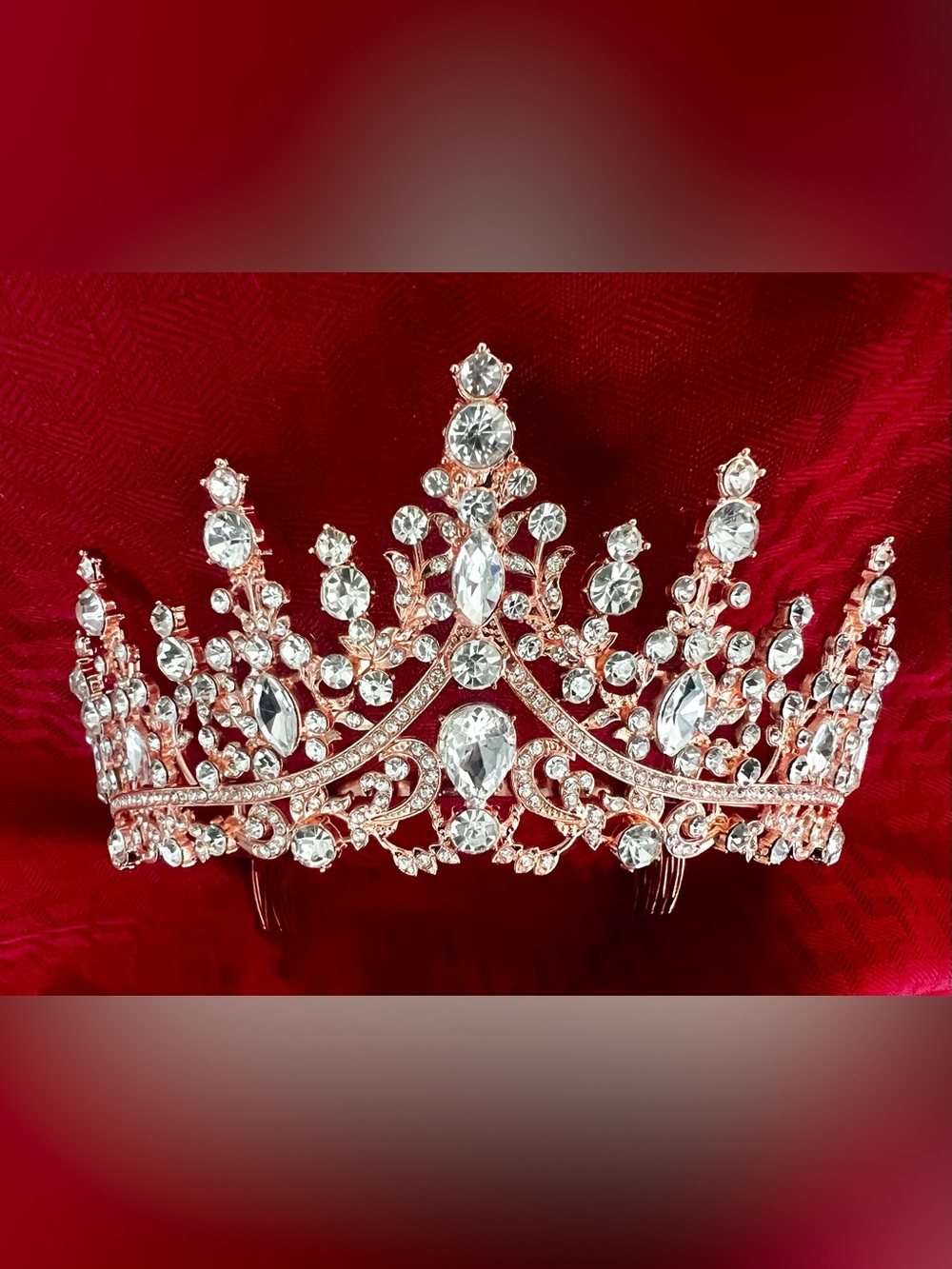 Crystal Rose Gold Bridal Tiara - Elegant Sparkling Headpiece